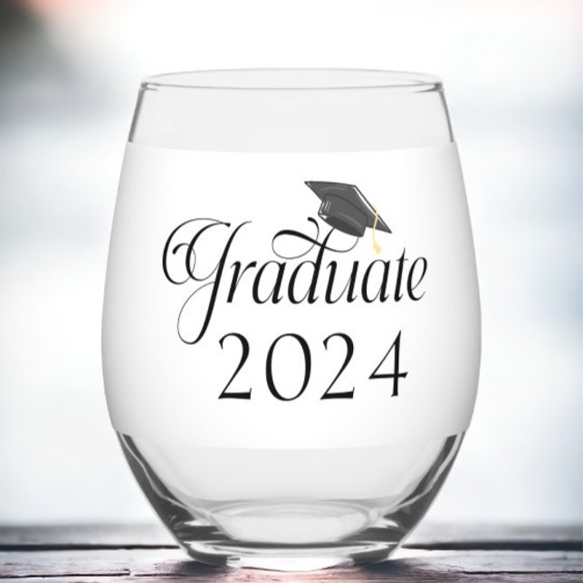 Script Graduate Cap Personalized Class of 2024  Stemless Wine Glass (Creator Uploaded)