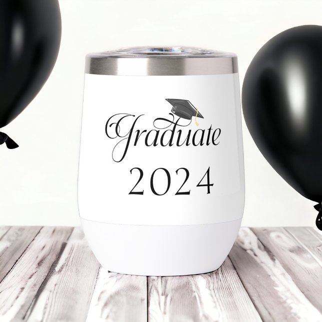Script Graduate Cap Personalized Class of 2024  Thermal Wine Tumbler (Creator Uploaded)