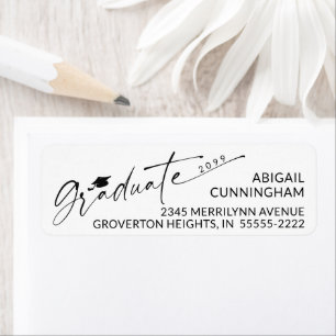 Script Graduate Cap Year Graduation Return Address Label