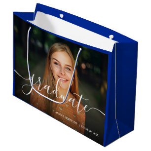 Script Graduate Graduation Photo Blue Large Gift Bag