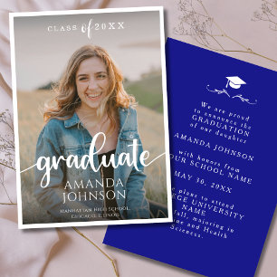  Script Graduate Navy Blue Photo Graduation Announcement