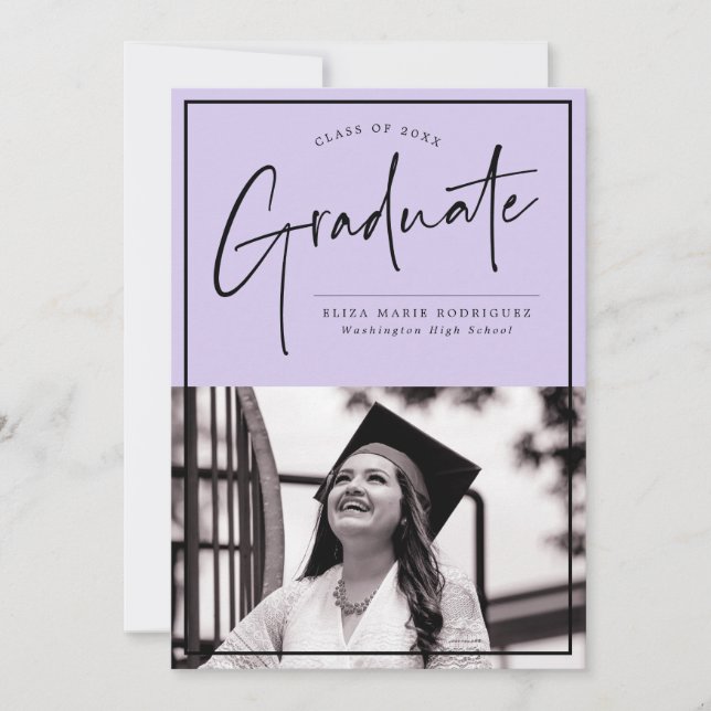 Script Graduate on Purple Background Graduation Announcement (Front)