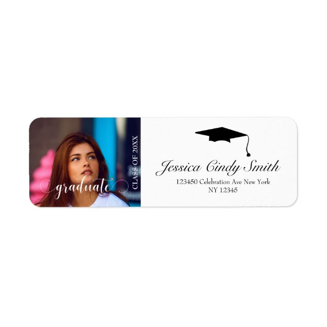 Script Graduate Personalized Photo Return Address Label (Front)
