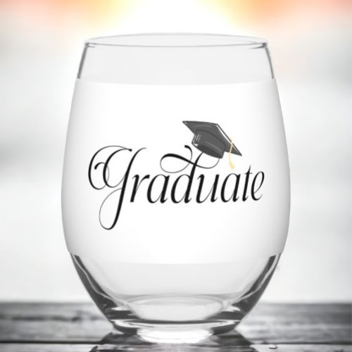 Script Graduate Personalized with Grad Cap Class Stemless Wine Glass