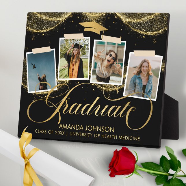 Script Graduate Photo Black Gold Graduation plaque (Creator Uploaded)
