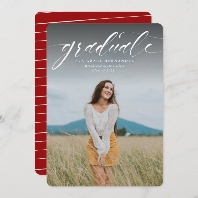 Script graduate simple one photo grad announcement (Front/Back)