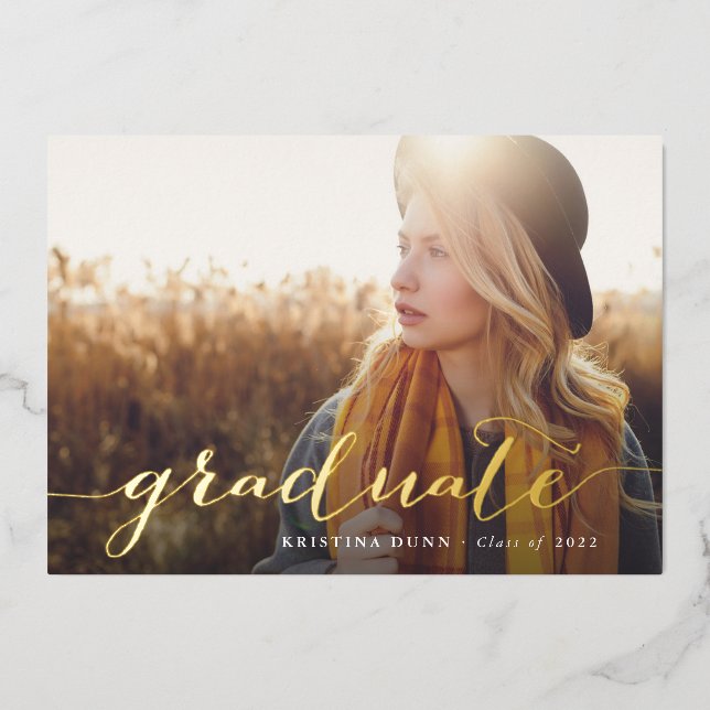 Script Graduation 2-sided Photo Party Foil Invitation (Front)