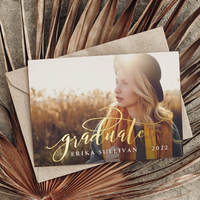 Script Graduation 2-sided Photo Party Foil Invitation (Creator Uploaded)