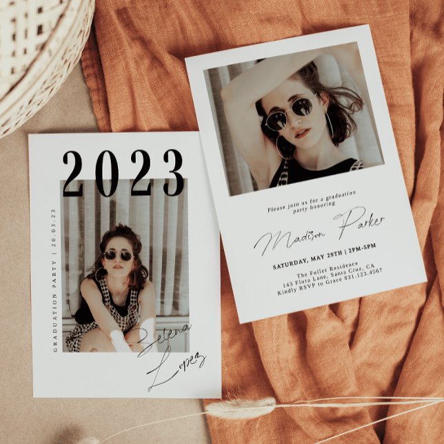 Script Graduation 2-sided Photo Portrait Party  In Invitation (Creator Uploaded)