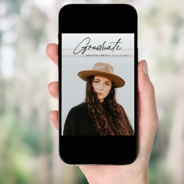 Script Graduation 2-sided Photo Portrait Party  Invitation (Front Digital)