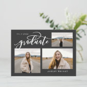 Script Graduation Simple 3 Photo Collage Party Inv Invitation (Standing Front)