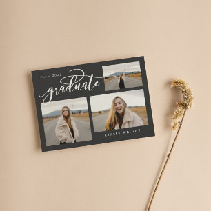 Script Graduation Simple 3 Photo Collage Party Inv Invitation