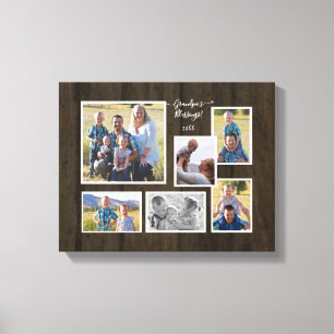 Script Grandpas Blessings Family Photo Collage Canvas Print
