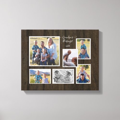 Script Grandpas Blessings Family Photo Collage Canvas Print