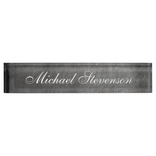 Script Gray Chalkboard Pattern Business Nameplate