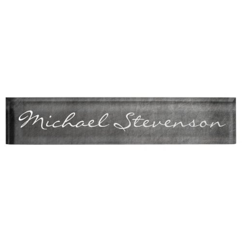 Script Gray Chalkboard Pattern Business Nameplate