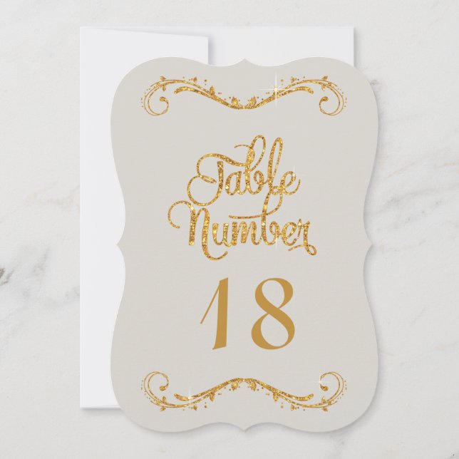 Script Gray Gold Glitter Table Number Wedding (Back)