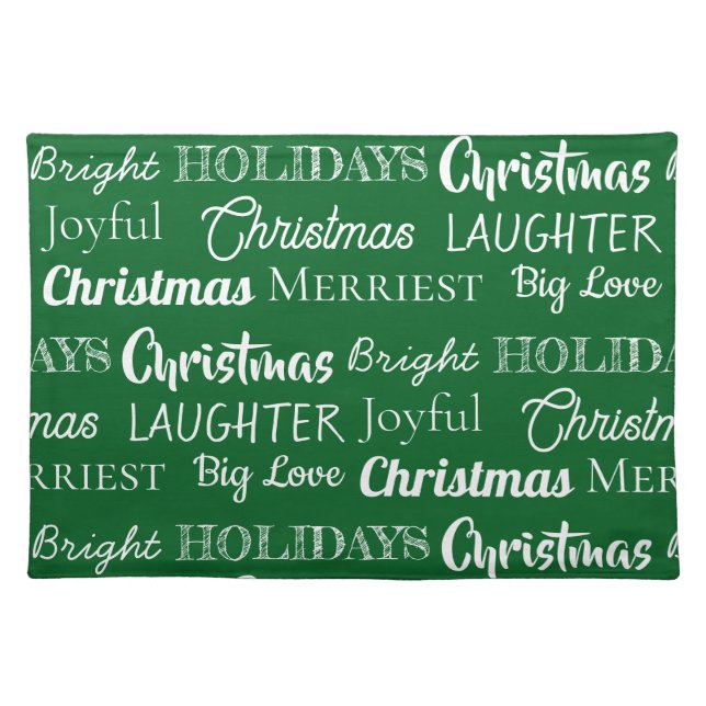 Script Green Custom Messages for Christmas Cloth Placemat (Front)