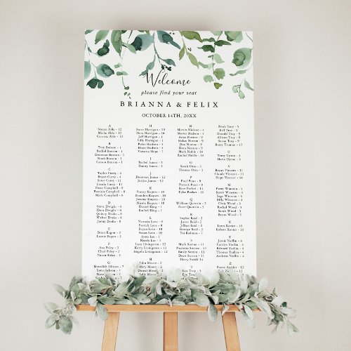 Script Green Foliage Alphabetical Seating Chart