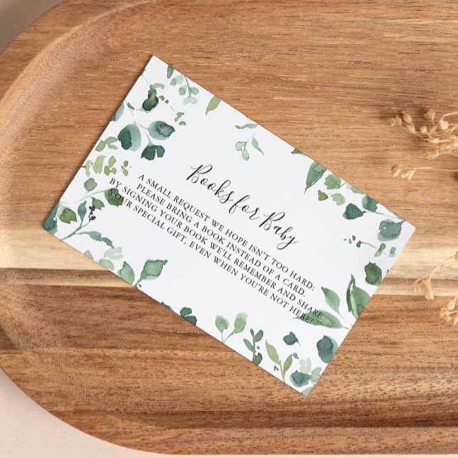 Script Green Foliage Baby Shower Book Request  Enclosure Card (Creator Uploaded)