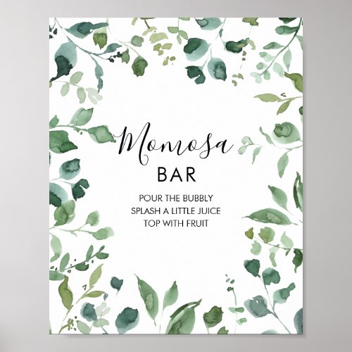 Script Green Foliage Baby Shower Momosa Bar Sign