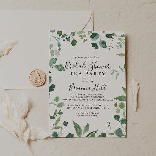 Script Green Foliage Bridal Shower Tea Party Invitation