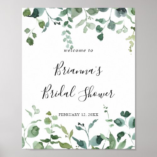 Script Green Foliage Bridal Shower Welcome  Poster