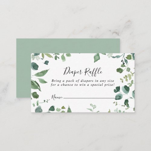 Script Green Foliage Diaper Raffle Ticket  Enclosure Card