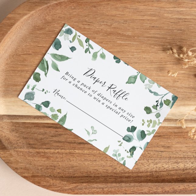 Script Green Foliage Diaper Raffle Ticket  Enclosure Card (Creator Uploaded)