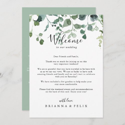 Script Green Foliage Wedding Welcome Letter