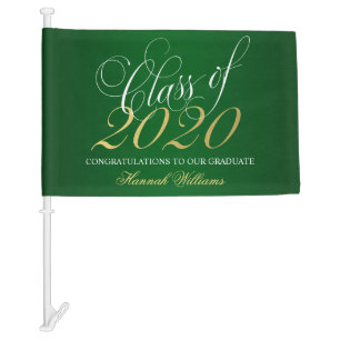 Script Green Gold Class of 2020 Graduation Car Flag