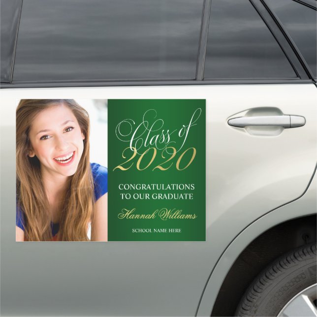 Script Green Gold Class of 2020 Graduation Photo Car Magnet (In Situ)