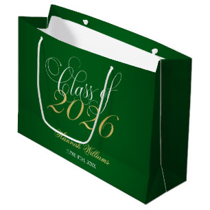 Script Green Gold Class of 2026 Graduation Large Gift Bag
