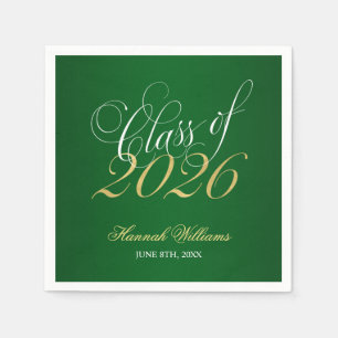 Script Green Gold Class of 2026 Graduation Napkins