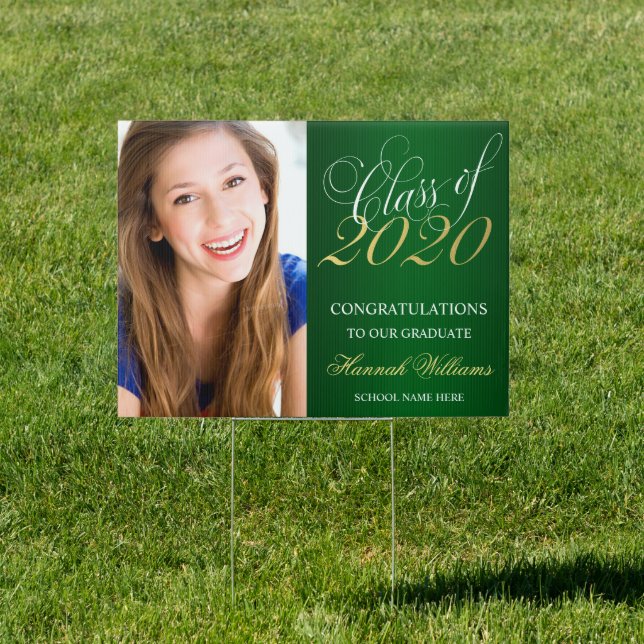 Script Green Gold Photo Graduation Yard Sign (Insitu)