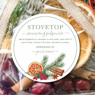 Script Green Stovetop Potpourri Label Sticker