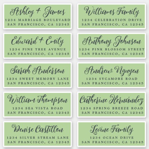 Script Green Wedding Guest Address Labels