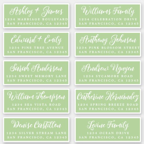 Script Green Wedding Guest Address Labels