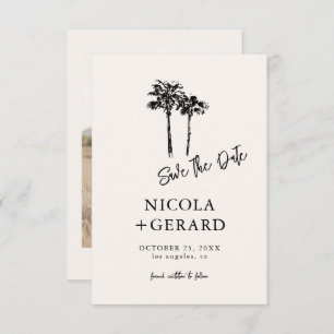 Script Hand Drawn Palm Tree Tropical Small Wedding Save The Date