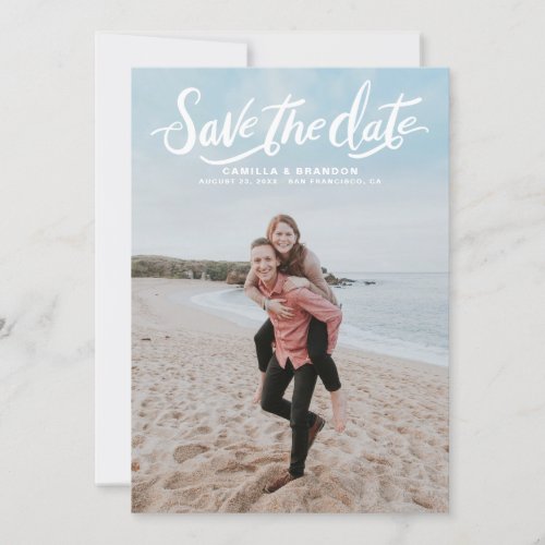 Script Hand Lettering Vertical Photo Save the Date Announcement