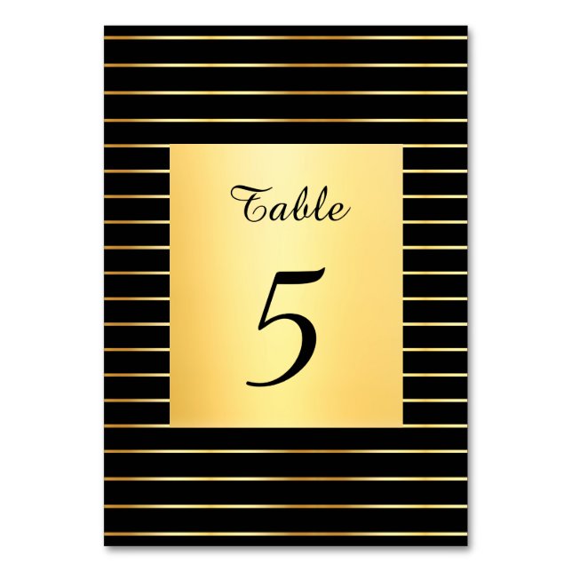 Script Handwritten Black And Gold Elegant Template Table Number (Front)