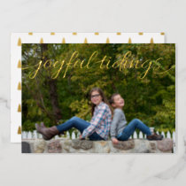 Script Handwritten Joyful Tidings Photo Foil Holiday Card