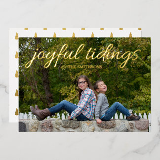Script Handwritten Joyful Tidings Photo Foil Holiday Card