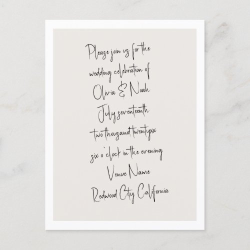 Script Handwritten Minimalist Wedding Postcard