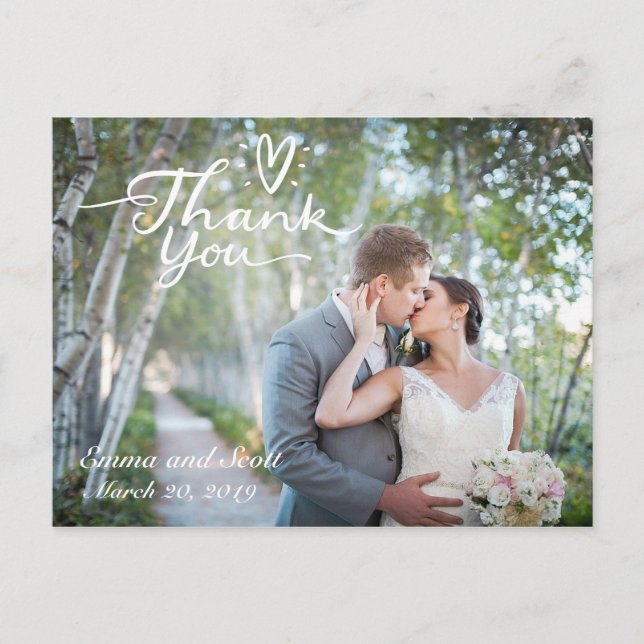 Script Handwritten Photo Wedding Thank You Card (Front)