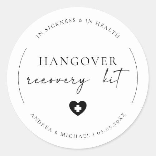 Script Hangover Recovery Kit Wedding Party Favor Classic Round Sticker
