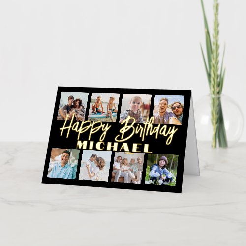 Script Happy Birthday Elegant Black Photo Collage