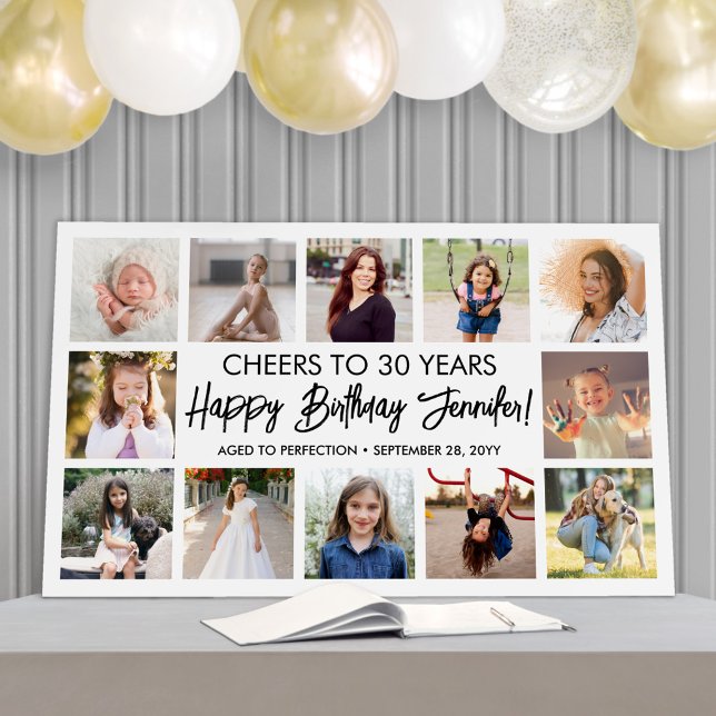 Script Happy Birthday Modern Photo Collage Party Foam Board (Creator Uploaded)