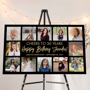 Script Happy Birthday Photo Collage Black and Gold Foam Board