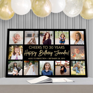 Script Happy Birthday Photo Collage Black and Gold Foam Board
